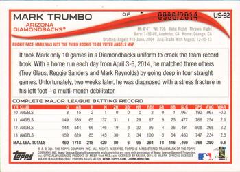 2014 Topps Update - Gold #US-32 Mark Trumbo Back