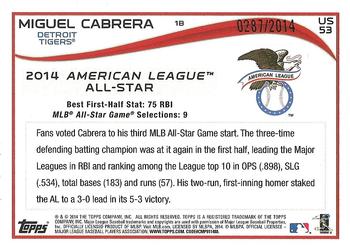 2014 Topps Update - Gold #US-53 Miguel Cabrera Back