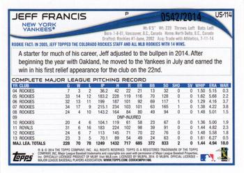 2014 Topps Update - Gold #US-114 Jeff Francis Back