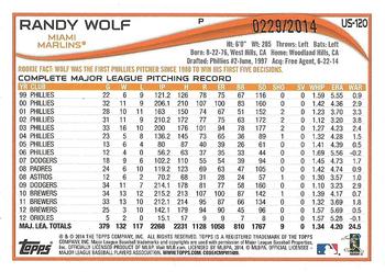 2014 Topps Update - Gold #US-120 Randy Wolf Back