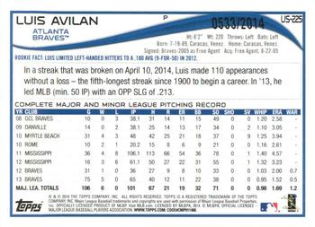 2014 Topps Update - Gold #US-225 Luis Avilan Back