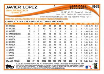 2014 Topps Update - Gold #US-242 Javier Lopez Back