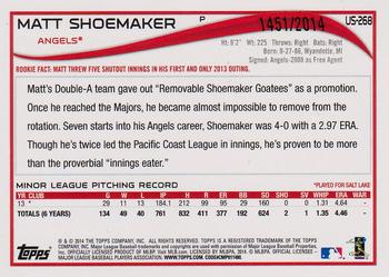 2014 Topps Update - Gold #US-268 Matt Shoemaker Back