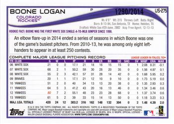 2014 Topps Update - Gold #US-275 Boone Logan Back