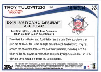 2014 Topps Update - Gold #US-310 Troy Tulowitzki Back