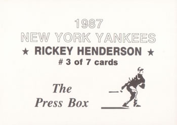 1987 The Press Box New York Yankees (unlicensed) #3 Rickey Henderson Back