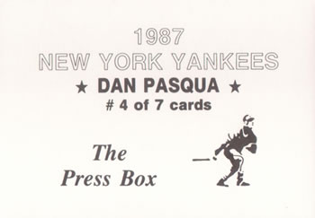 1987 The Press Box New York Yankees (unlicensed) #4 Dan Pasqua Back