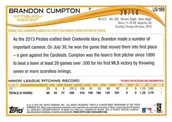 2014 Topps Update - Pink #US-189 Brandon Cumpton Back