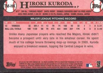 2014 Topps Update - 1989 Die Cut Minis #TM-HK Hiroki Kuroda Back