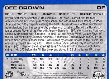 2002 MultiAd Omaha Royals #4 Dee Brown Back