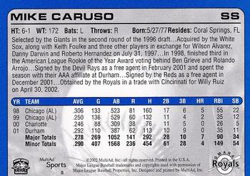 2002 MultiAd Omaha Royals #5 Mike Caruso Back