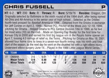 2002 MultiAd Omaha Royals #9 Chris Fussell Back