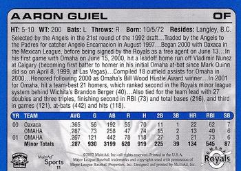 2002 MultiAd Omaha Royals #11 Aaron Guiel Back