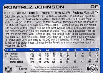 2002 MultiAd Omaha Royals #14 Rontrez Johnson Back