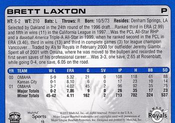 2002 MultiAd Omaha Royals #15 Brett Laxton Back
