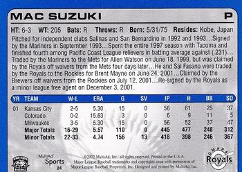 2002 MultiAd Omaha Royals #24 Mac Suzuki Back