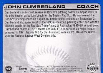 2002 MultiAd Omaha Royals #27 John Cumberland Back