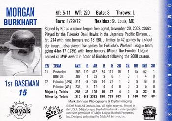 2003 MultiAd Omaha Royals #5 Morgan Burkhart Back