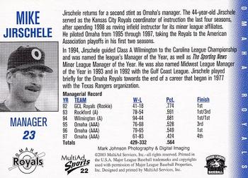 2003 MultiAd Omaha Royals #22 Mike Jirschele Back