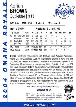 2004 MultiAd Omaha Royals #2 Adrian Brown Back