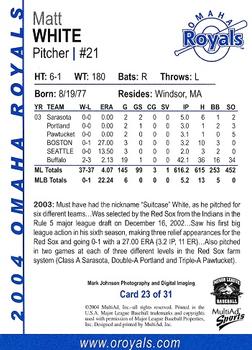 2004 MultiAd Omaha Royals #23 Matt White Back