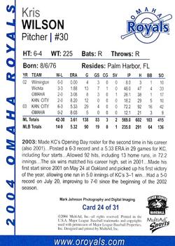 2004 MultiAd Omaha Royals #24 Kris Wilson Back