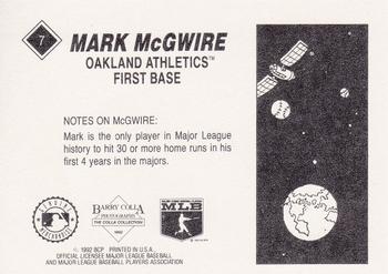1992 Barry Colla Mark McGwire #7 Mark McGwire Back