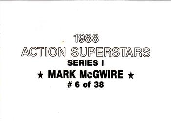 1988 Action Superstars (38 cards, unlicensed) #6 Mark McGwire Back