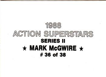 1988 Action Superstars (38 cards, unlicensed) #36 Mark McGwire Back