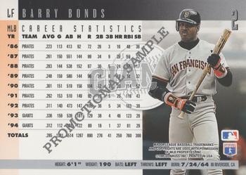 1996 Donruss - Promotional Samples #2 Barry Bonds Back