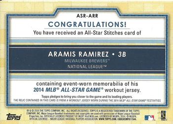 2014 Topps Update - All-Star Stitches #ASR-ARR Aramis Ramirez Back