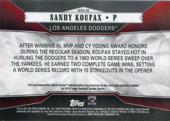 2014 Topps Update - World Series Rings Gold #WSR-SK Sandy Koufax Back
