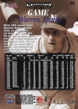 1998 Sports Illustrated Then and Now - Extra Edition #32 Warren Spahn Back