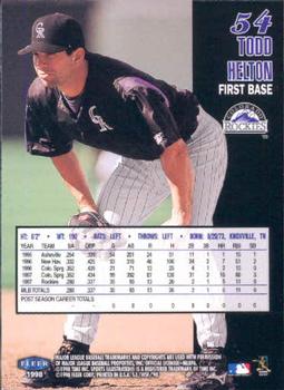 1998 Sports Illustrated World Series Fever #54 Todd Helton Back