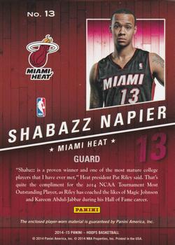 2014-15 Hoops - Freshman Fabrics #13 Shabazz Napier Back