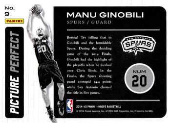 2014-15 Hoops - Picture Perfect #9 Manu Ginobili Back