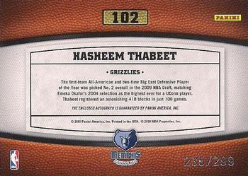 2009-10 Panini Timeless Treasures #102 Hasheem Thabeet Back