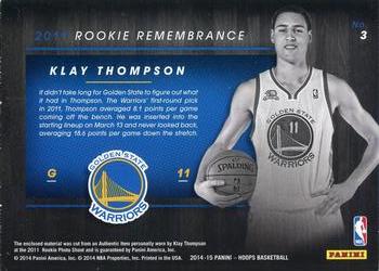 2014-15 Hoops - Rookie Remembrance #3 Klay Thompson Back
