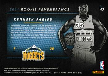 2014-15 Hoops - Rookie Remembrance #17 Kenneth Faried Back