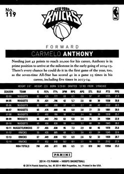 2014-15 Hoops - Gold #119 Carmelo Anthony Back