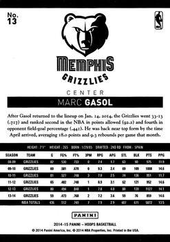 2014-15 Hoops - Gold #13 Marc Gasol Back