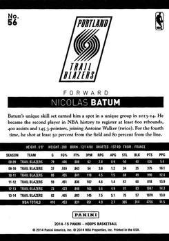2014-15 Hoops - Gold #56 Nicolas Batum Back