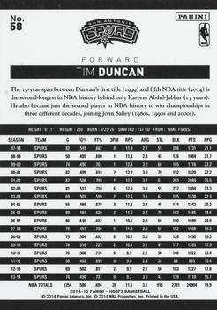 2014-15 Hoops - Gold #58 Tim Duncan Back