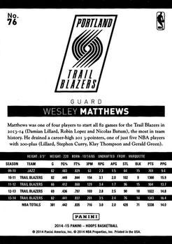 2014-15 Hoops - Gold #76 Wesley Matthews Back