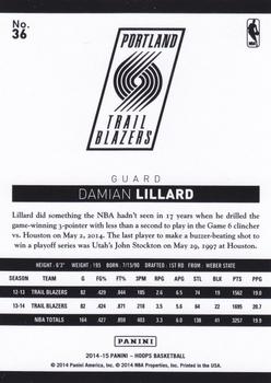 2014-15 Hoops - Green #36 Damian Lillard Back