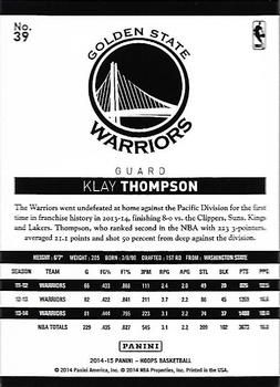2014-15 Hoops - Green #39 Klay Thompson Back