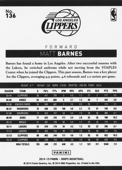 2014-15 Hoops - Green #136 Matt Barnes Back