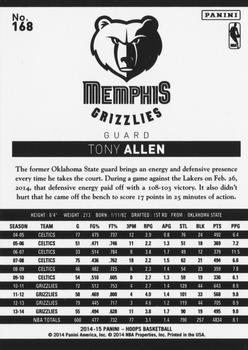 2014-15 Hoops - Green #168 Tony Allen Back