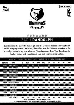 2014-15 Hoops - Artist's Proof Black #148 Zach Randolph Back