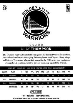 2014-15 Hoops - Red #39 Klay Thompson Back